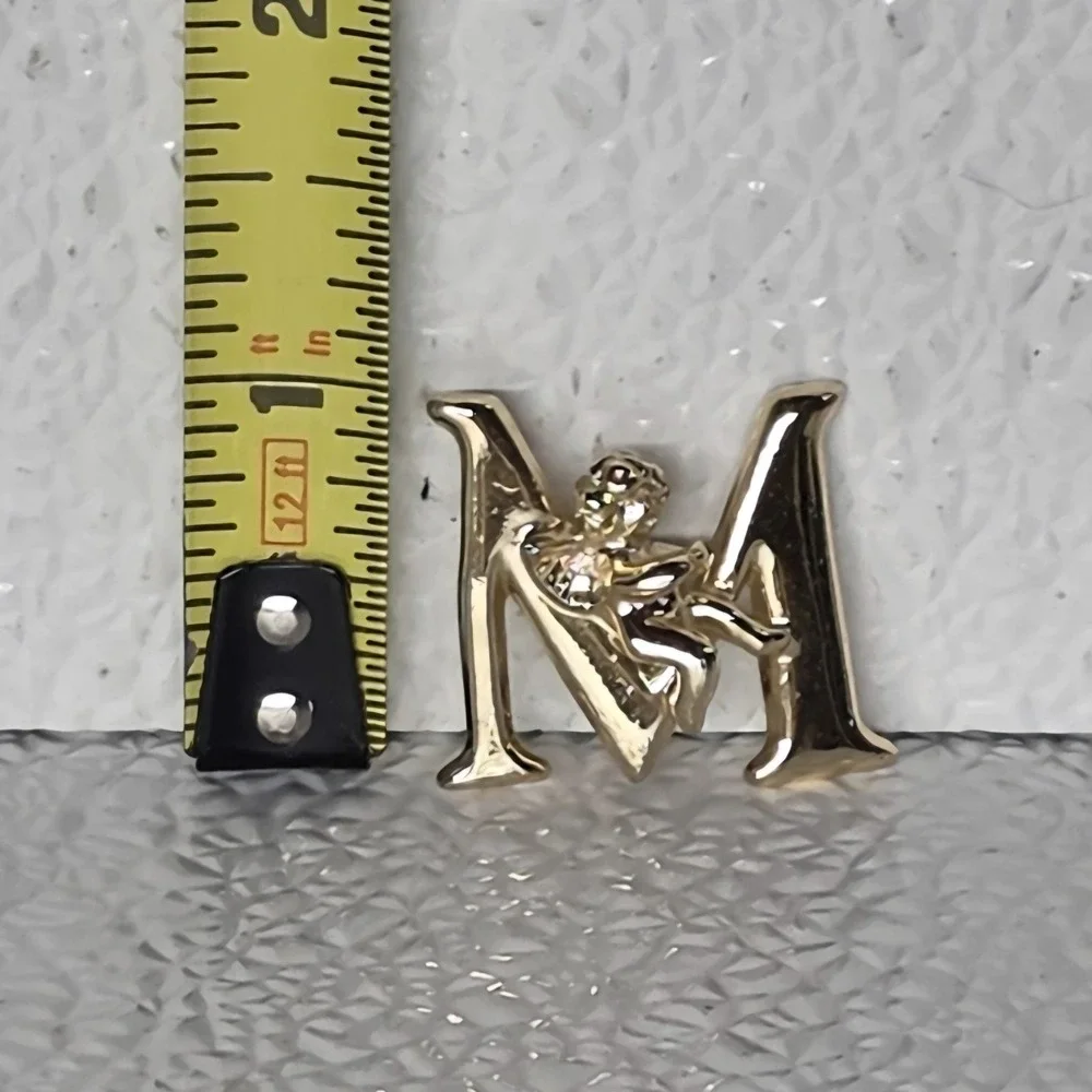 Initial Brooch L Razza Letter M Vintage Cherub Pin Gold Tone Grannycore